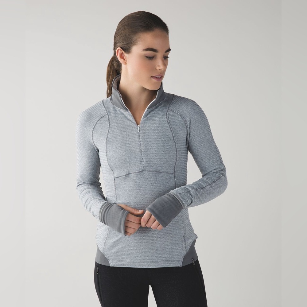Lululemon Runderful 1/2 Zip Mini Check Pique Grey White Pullover Jacket Gym